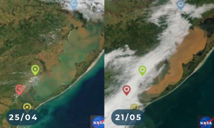 IMAGENS DA NASA COMPARAM A LAGOA EM UM ENSOLARADO 25 DE ABRIL, COM AS CHEIAS DO PRESENTE