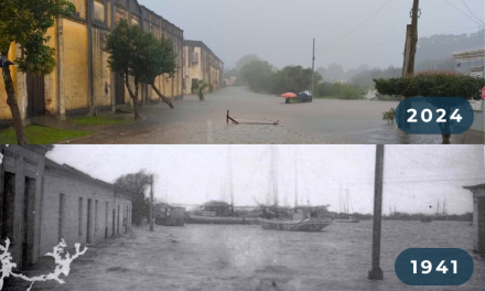 COMPARATIVO DOS ALAGAMENTOS DE 1941 E 2024 NA ALM. ABREU COM AV. SÃO LOURENÇO