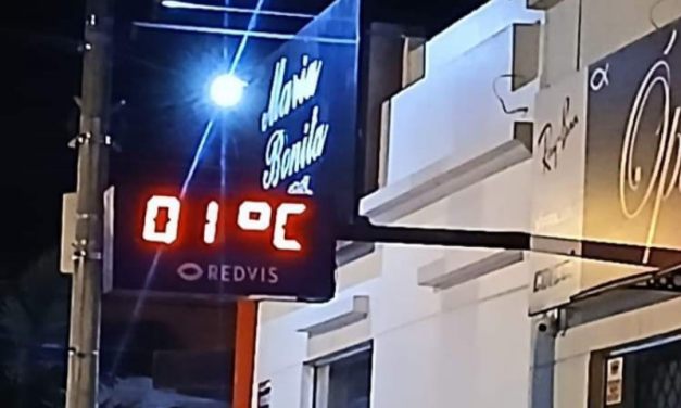 SÃO LOURENÇO DO SUL REGISTROU 1°C AO AMANHECER, EM TERMÔMETRO NO CENTRO DA CIDADE