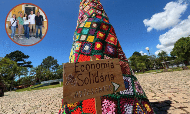 ECONOMIA SOLIDÁRIA: ÁRVORE DE NATAL DE CROCHÊ DE 5 METROS É INAUGURADA NA PRAÇA CENTRAL
